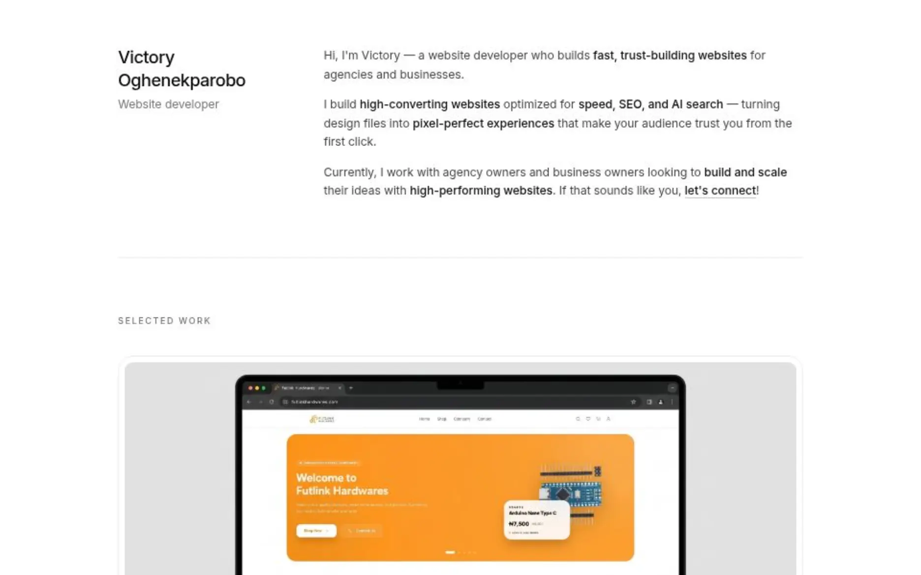 Screenshot of Victory Oghenekparobo portfolio site